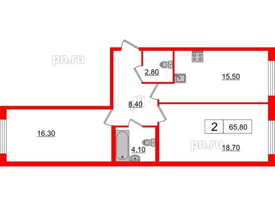 Квартира в ЖК 'OKLA', 2 комнатная, 64.57 м², 1 этаж