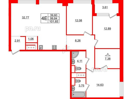 Квартира в ЖК Glorax Premium Василеостровский, 3 комнатная, 101.65 м², 5 этаж