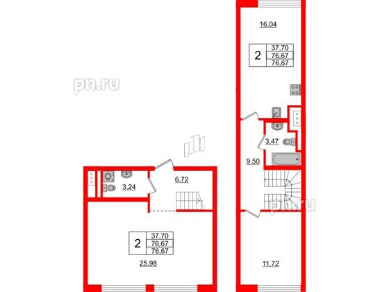 Квартира в ЖК Glorax Premium Василеостровский, 2 комнатная, 76.67 м², 4 этаж