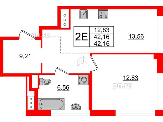 Квартира в ЖК Glorax Premium Василеостровский, 1 комнатная, 42.16 м², 12 этаж