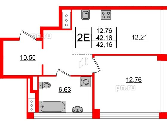 Квартира в ЖК Glorax Premium Василеостровский, 1 комнатная, 42.16 м², 13 этаж