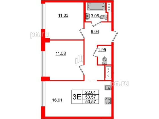 Квартира в ЖК Glorax Premium Василеостровский, 2 комнатная, 53.57 м², 8 этаж