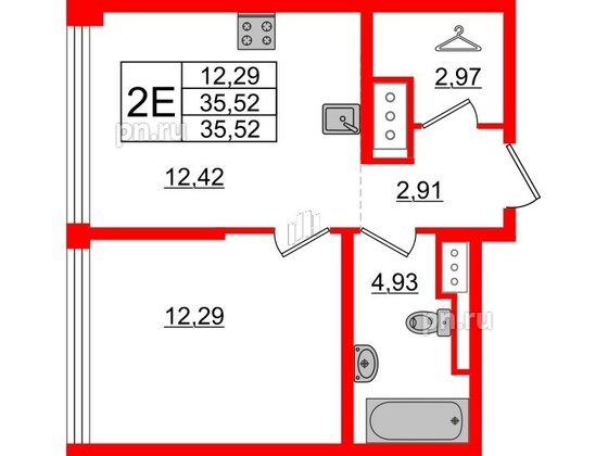 Квартира в ЖК Glorax Premium Василеостровский, 1 комнатная, 35.52 м², 14 этаж