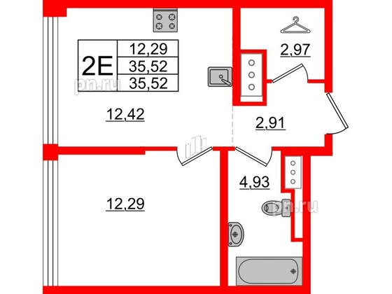 Квартира в ЖК Glorax Premium Василеостровский, 1 комнатная, 35.52 м², 15 этаж