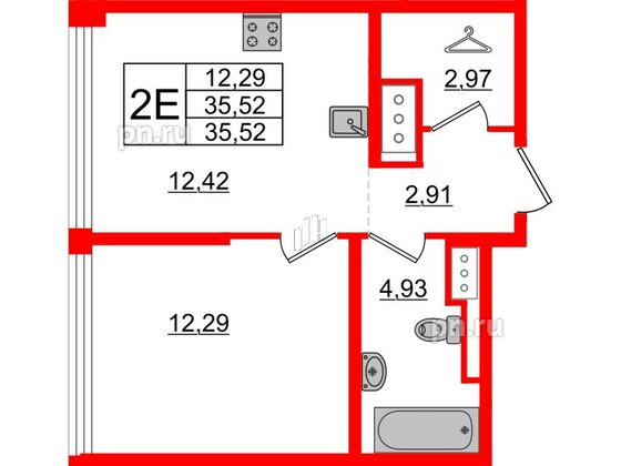 Квартира в ЖК Glorax Premium Василеостровский, 1 комнатная, 35.52 м², 17 этаж