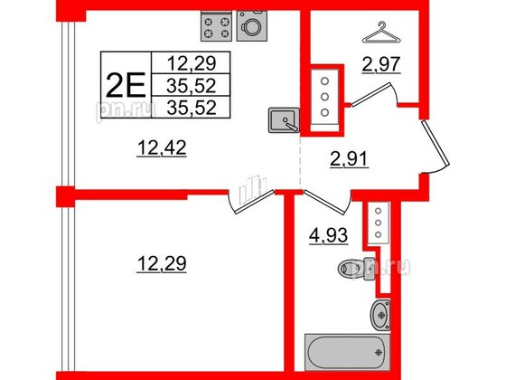 Квартира в ЖК Glorax Premium Василеостровский, 1 комнатная, 35.52 м², 18 этаж