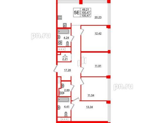 Квартира в ЖК Glorax Premium Василеостровский, 4 комнатная, 100.47 м², 18 этаж