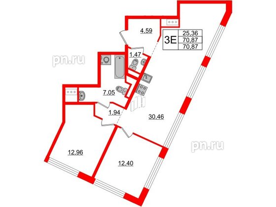 Квартира в ЖК Glorax Premium Василеостровский, 2 комнатная, 70.87 м², 13 этаж