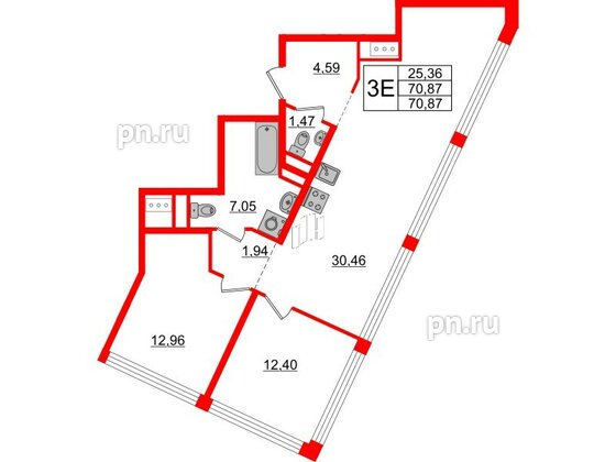 Квартира в ЖК Glorax Premium Василеостровский, 2 комнатная, 70.87 м², 18 этаж