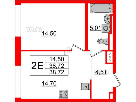 Квартира в ЖК Glorax Premium Василеостровский, 1 комнатная, 38.72 м², 15 этаж