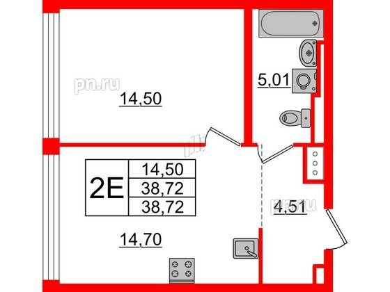 Квартира в ЖК Glorax Premium Василеостровский, 1 комнатная, 38.72 м², 18 этаж