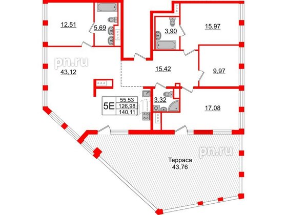 Квартира в ЖК Glorax Premium Василеостровский, 4 комнатная, 140.11 м², 19 этаж