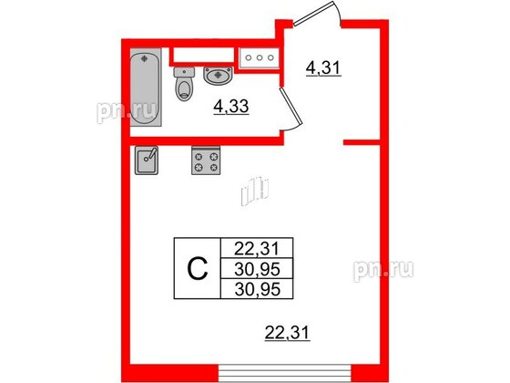 Квартира в ЖК Glorax Premium Василеостровский, студия, 30.95 м², 7 этаж