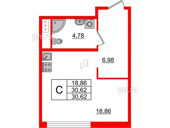 Квартира в ЖК Glorax Premium Василеостровский, студия, 30.62 м², 6 этаж