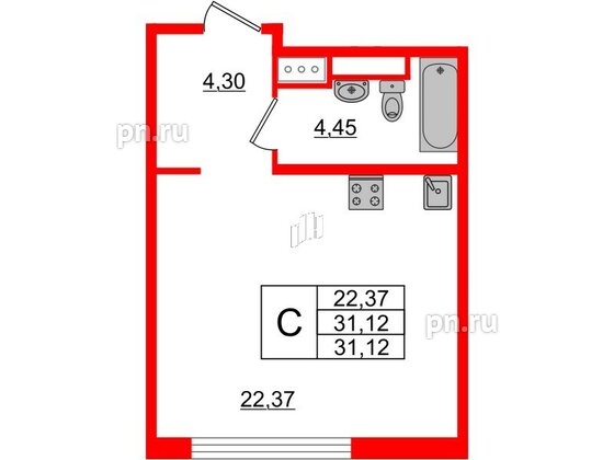 Квартира в ЖК Glorax Premium Василеостровский, студия, 31.12 м², 6 этаж