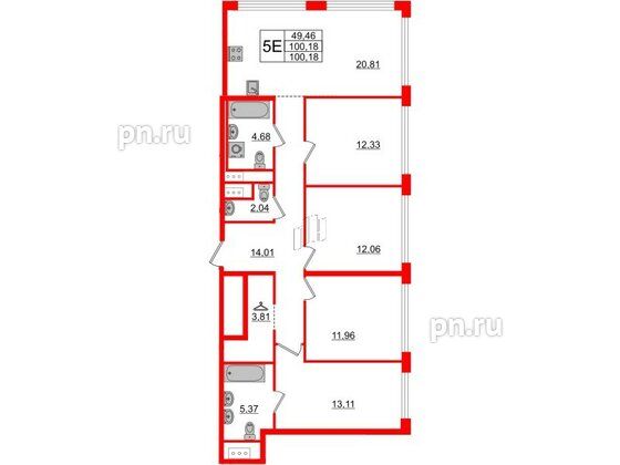 Квартира в ЖК Glorax Premium Василеостровский, 4 комнатная, 100.18 м², 19 этаж