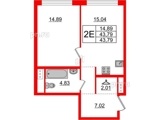 Квартира в ЖК Glorax Premium Василеостровский, 1 комнатная, 43.79 м², 5 этаж