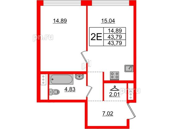 Квартира в ЖК Glorax Premium Василеостровский, 1 комнатная, 43.79 м², 6 этаж