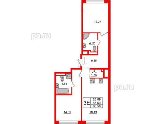 Квартира в ЖК Glorax Premium Василеостровский, 2 комнатная, 65.5 м², 2 этаж