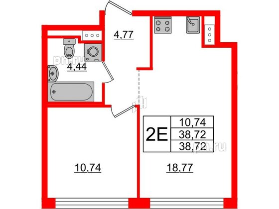 Квартира в ЖК Glorax Premium Василеостровский, 1 комнатная, 38.72 м², 7 этаж