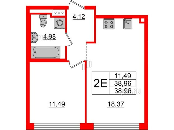 Квартира в ЖК Glorax Premium Василеостровский, 1 комнатная, 38.96 м², 6 этаж