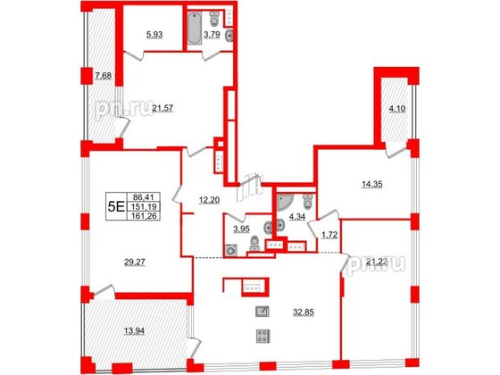 Квартира в ЖК Glorax Premium Василеостровский, 4 комнатная, 161.26 м², 19 этаж