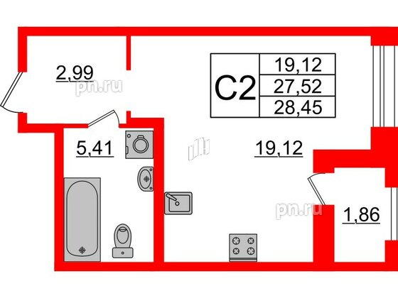 Квартира в ЖК Аквилон Leaves, студия, 28.45 м², 2 этаж