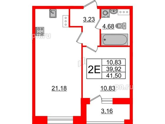 Квартира в ЖК Аквилон Leaves, 1 комнатная, 41.5 м², 5 этаж