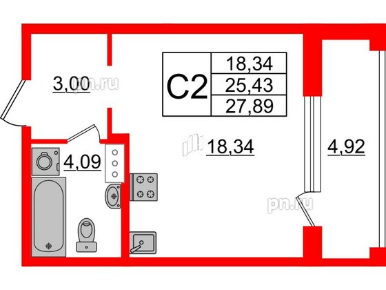 Квартира в ЖК Аквилон Leaves, студия, 27.89 м², 3 этаж