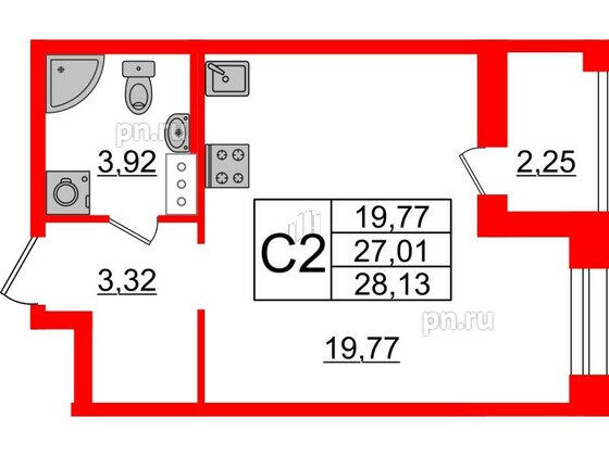 Квартира в ЖК Аквилон Leaves, студия, 28.13 м², 8 этаж