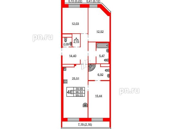 Квартира в ЖК Северная корона, 3 комнатная, 99.03 м², 7 этаж