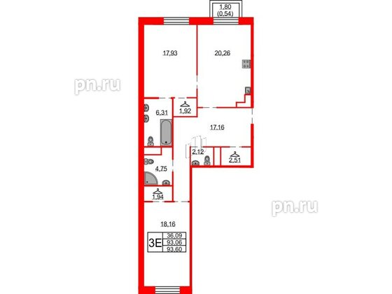 Квартира в ЖК Северная корона, 2 комнатная, 93.6 м², 4 этаж