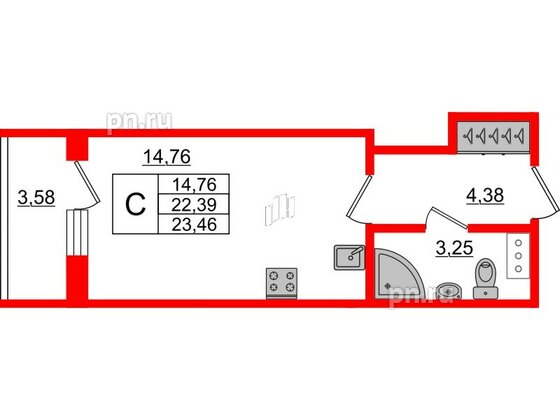 Апартаменты в ЖК Берег. Курортный, студия, 26.5 м², 4 этаж