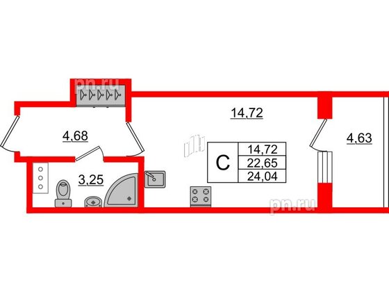 Апартаменты в ЖК Берег. Курортный, студия, 24.04 м², 4 этаж