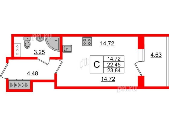 Апартаменты в ЖК Берег. Курортный, студия, 23.84 м², 5 этаж