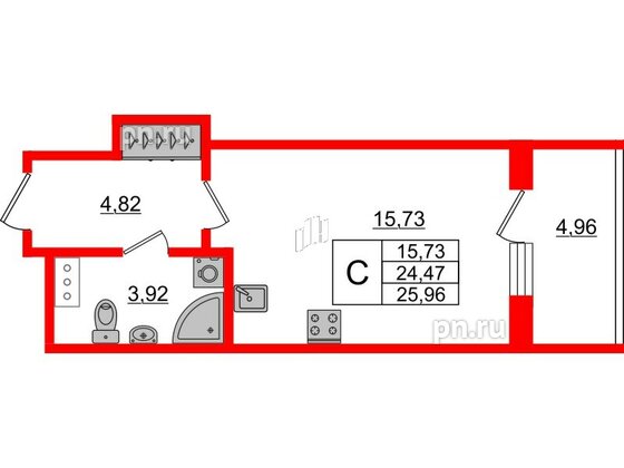 Апартаменты в ЖК Берег. Курортный, студия, 25.96 м², 3 этаж