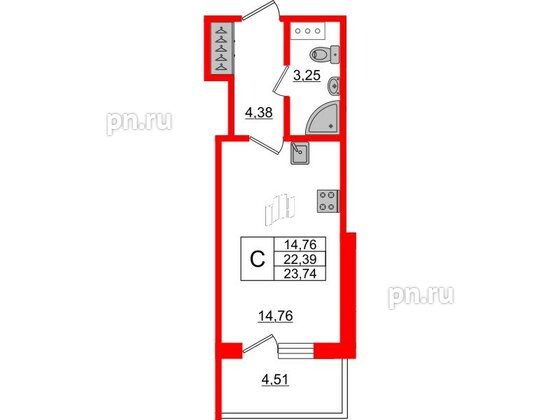 Апартаменты в ЖК Берег. Курортный, студия, 23.74 м², 3 этаж