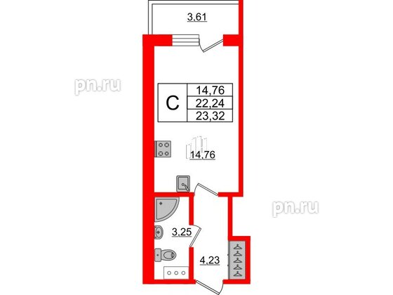 Апартаменты в ЖК Берег. Курортный, студия, 23.32 м², 4 этаж