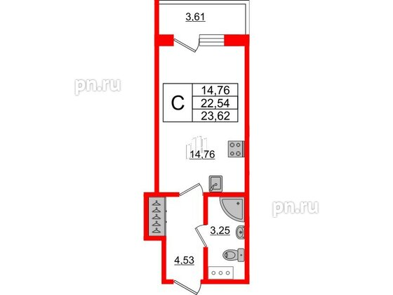 Апартаменты в ЖК Берег. Курортный, студия, 23.62 м², 3 этаж