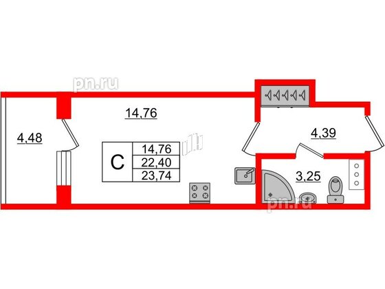 Апартаменты в ЖК Берег. Курортный, студия, 23.74 м², 5 этаж