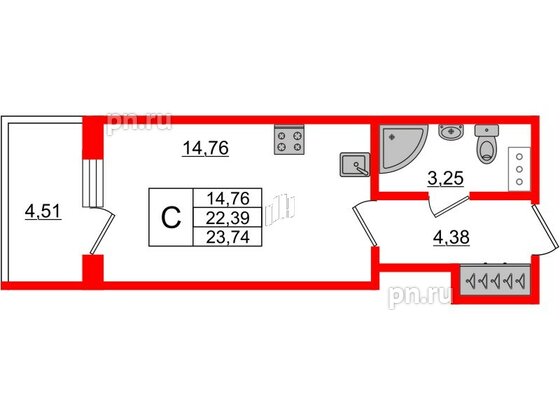 Апартаменты в ЖК Берег. Курортный, студия, 23.74 м², 5 этаж