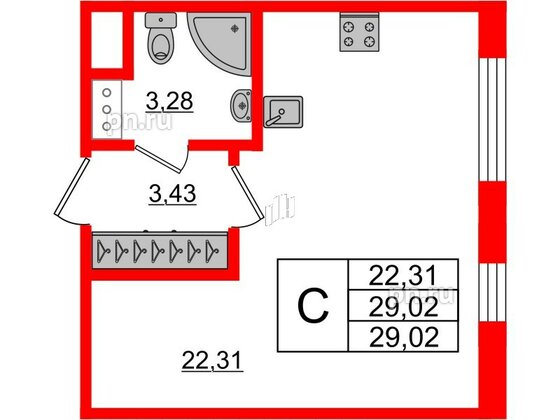 Апартаменты в ЖК Берег. Курортный, студия, 29.02 м², 5 этаж