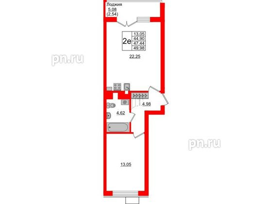 Квартира в ЖК Lake City-6, 1 комнатная, 47.44 м², 1 этаж