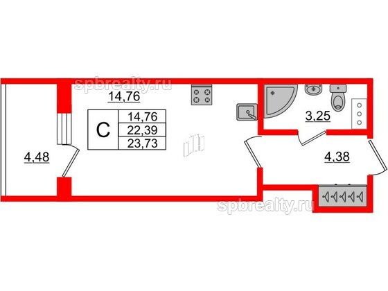 Апартаменты в ЖК Берег. Курортный, студия, 23.73 м², 5 этаж