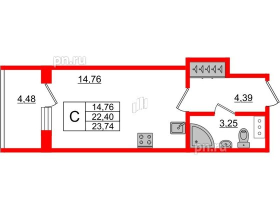 Апартаменты в ЖК Берег. Курортный, студия, 23.74 м², 5 этаж