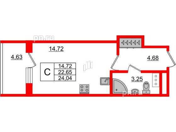 Апартаменты в ЖК Берег. Курортный, студия, 24.04 м², 5 этаж