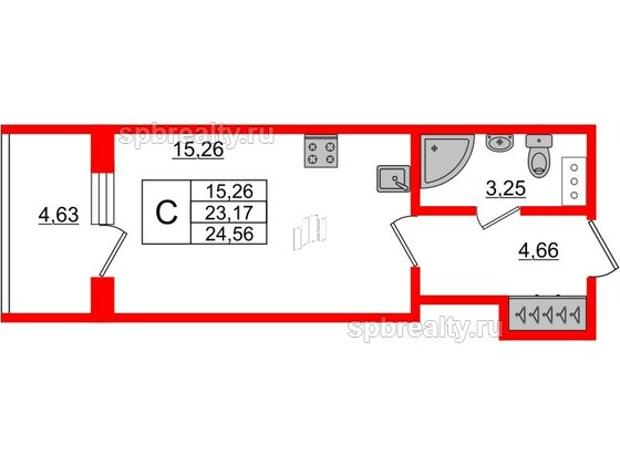 Апартаменты в ЖК Берег. Курортный, студия, 24.56 м², 3 этаж