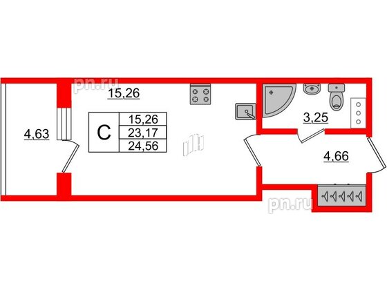 Апартаменты в ЖК Берег. Курортный, студия, 24.56 м², 4 этаж