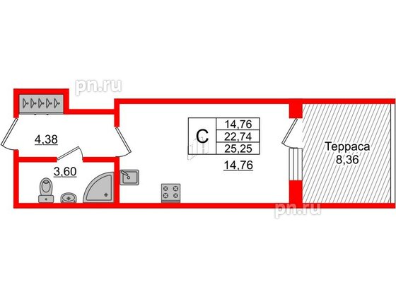 Апартаменты в ЖК Берег. Курортный, студия, 25.25 м², 1 этаж