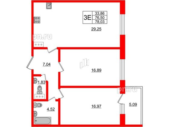 Апартаменты в ЖК Берег. Курортный, 2 комнатные, 78.03 м², 2 этаж